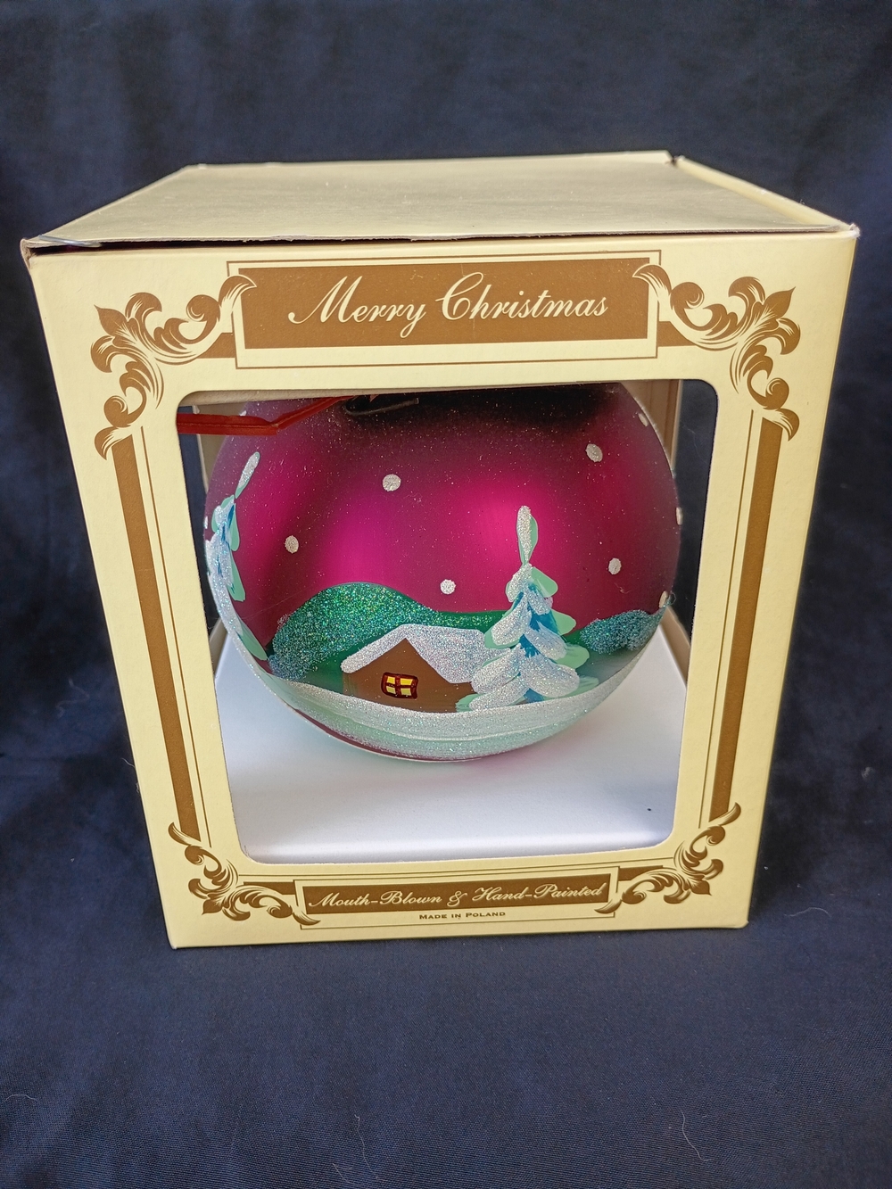Vtg Impuls Made in Poland Mouth Blown and Hand Painted 4" Christmas Ornament